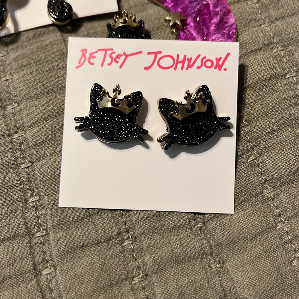 Betsy Johnson Black Cat Stud Earrings